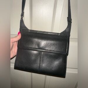 Fossil Vintage Sleek Double sided flap Black Leather Crossbody Bag